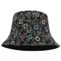 Retro floral reversible bucket hat featuring colorful ethnic jacquard knitting on black fabric - M (56-58cm) / Black