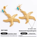 Pendientes estrella de mar en acero dorado con gema azul y propiedad impermeable - Acero Inoxidable/EH11604 / Estrella De Mar Dorada Circonita Azul