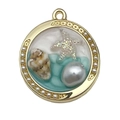 Ocean-themed enamel pendant with gold rim, blue wave base, and starfish detail - Lake Blue Conch Starfish-22060