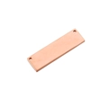 Close-up of a rectangular rose gold stainless steel jewelry blank with dual end holes - 1.5mm Thickness 10*35mm / Rose Gold