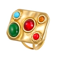 Golden vintage open ring with oversized irregular rectangle face and multi-colored gemstones - Rectangular Multi-Gemstone Style (9512)