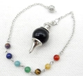 Healing dowsing pendulum pendant with black cone stone and seven chakra beads - Obsidian