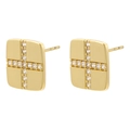 Elegant gold square stud earrings featuring a sparkling zircon cross pattern for women - Square Cross Style (Gold Color)