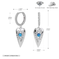 Detalle de pendientes de corazón de plata 925 con circón evil eye y dimensiones - Plata 925 / Bañado en Platino Plata 925 - Opalo Azul