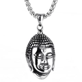 Silver stainless steel Buddha head pendant necklace with box chain for men and women - Buddha Head + Stainless Chain