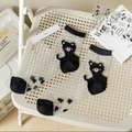 Calcetines de malla transparentes con talón negro y motivos de gatos sobre una malla - Gato / Negro Transparente