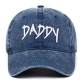 Casquette de baseball en jean délavé bleu marine avec broderie blanche DADDY graffiti - Taille unique / Bleu Marine