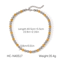 Detalles del collar de bolas bicolor con medidas, longitud 40,5 cm y bolas de 8 mm de ancho - Collar de cuentas bicolor oro plata(HC-N40517)