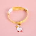 Yellow gingham pet collar with white duck enamel pendant and golden bell for cats - S (17-32cm) / Plaid Duck