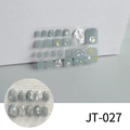 Macro detail of JT-027 3D toe nail stickers with silver glitter and pearl accents - Grey Blue Shell Gold Foil Glitter (JT-027)
