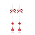 Christmas alloy long drop earrings featuring red glitter bows and metallic bells - 40. Silver Bow Tassel Earrings