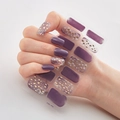 Deep purple and gold foil flake nail stickers DQ3-002 shown on hands for professional look - Deep Purple Transparent Base Gold Foil Style (DQ3-002)
