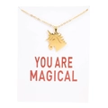 Detail of a golden unicorn pendant necklace displayed on a You Are Magical gift card - Unicorn White Card You Are Magical (YH6152) / Gold