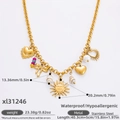 18k gold plated stainless steel chain necklace with sun, shell and heart charms - Sun Shell Charm Necklace (XL31246)