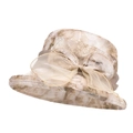 Damen Fischerhut mit Organza-Schleife und hellkhaki Ahornblatt-Muster für den Sommer - Hellbeige