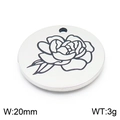 Stainless steel 20mm round flower pendant with 3g weight and floral engraving - Aster-Silver (KLJ8049-Z)
