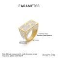Detail view of 14mm stainless steel ring featuring rectangle rhinestone setting and parameters - Gold Rectangular Rhinestone Style (KR53381-K)