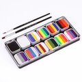 12-color water-based body paint kit with split rainbow cakes and 2 artist brushes - 3012D Single Box (Including 2 Pens)