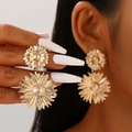 Golden sunflower drop earrings with textured petals for women's fashion jewelry - Stacked Flower Pendant Gold (N-840)