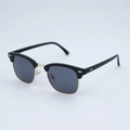 Occhiali da sole clubmaster retrò con montatura nera, bordo dorato e lenti grigio scuro - Nero Opaco Montura Dorata Lenti Grigie