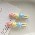 Set of 2 macaron star duckbill hair clips with pink yellow and blue color blocking - Creamy Star Hair Clip (Single)