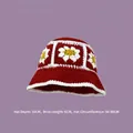 Handmade crochet floral bucket hat in dark red with vintage knit flower patterns - M (56-58cm) / Sunflower Basin Hat Red