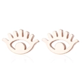 Boucles d'oreilles œil porte-bonheur en or rose poli avec design de cils sur fond blanc - Or rose
