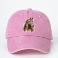 Pink washed cotton baseball cap with a watercolor horse print and adjustable strap - One Size / Pink
