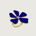 Anello floreale vintage placcato oro con petali in smalto blu e strass - Floreale Blu (TZ-R0442-02)