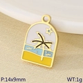 Goldener Edelstahl Kokosnussbaum Anhänger mit buntem Emaille Strand Sonnenuntergang - Bogen-Strandstil (KLJ9493-ZLA)