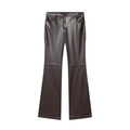 Dunkelbraune Damen Kunstlederhose mit hoher Taille und Schlag sowie Knie-Nahtdetails - XS / Kaffeebraun