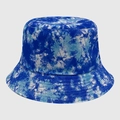 Cappello a secchiello tie-dye blu e bianco in cotone con tesa cucita e trama artistica - M (56-58cm) / Tie-Dye Irregolare Blu-Bianco (18)