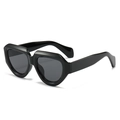 Fashionable black thick frame geometric sunglasses with trendy chunky temples in 45-degree view - Black Frame Black Grey Lens