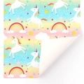 Unicorn and rainbow pattern gift wrapping paper with a soft pastel gradient background - Rainbow Unicorn / 50x70cm