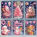 Pink 3D Christmas window clings set with gingerbread man and Santa Claus designs - Set of 6 BQ610+611+613+615+616+617