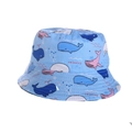 Cappello a secchiello per bambini celeste in cotone con balene colorate e visiera parasole - 52cm (2-6 Anni) / Balena-Blu