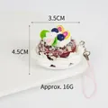 Miniature pink cake pendant with blueberry topping and pink braided lanyard, 16g weight - Brown Mini Cake