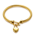 Golden twisted cable bracelet featuring a heart-shaped padlock pendant for women - Heart Padlock Pendant / Gold