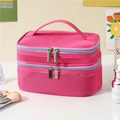 Beauty case da viaggio rosa rosso in rete traspirante con doppio strato e maniglia - Rosa Rossa