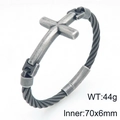 Men's vintage silver stainless steel cross bracelet with twisted cable band weight 44g - Antique Silver