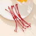 Bracciale regolabile in corda intrecciata rossa con anello in metallo argento e nodo - 5 Pezzi / Rosso