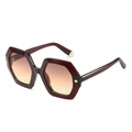 Fashionable burgundy hexagonal sunglasses with gradient lenses and gold metallic accents - Brown Frame Tea Pink Lenses