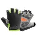 Black and grey half-finger sports gloves with honeycomb anti-slip grip and green accents - Upgraded Silicone Shock Absorption Green