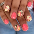 Vierkante opdruk nagels met luipaardprint, hart-oog kunst en glanzende felroze afwerking - Luipaard Regenboog Hart Stijl (CW272)