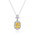 Collana con pendente in diamante giallo taglio radiant e halo di zirconi argento - Ciondolo Giallo Taglio Radiant E Catena A Croce (XL012)