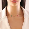 Gold choker necklace with evil eye charms and colorful gemstones on a model's neck - Evil Eye and Colorful Gemstones Style (3# Eyes)