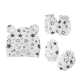 Set neonato 3 pezzi con cappello, guanti e scarpine in cotone bianco a stelle grigie - Set da 3 Pezzi Stella a Cinque Punte
