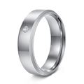 Polished silver stainless steel ring with single zircon inlay for couples - US 9 / Silver Men's 6MM