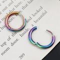 Rainbow plated stainless steel hoop earrings in a circular clicker design - 2.5*8mm / Colorful