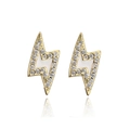 Gold 18K plated lightning bolt earrings with white enamel and micro-pave zircons - Gold-White